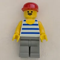 Man, Blue and White Striped Tank Top, Red Cap, Moustache