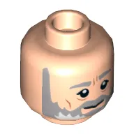 Minifig Head Obi-Wan Kenobi, Gray Beard and Eyebrows, Lines under Eyes, Furrowed Brow, White Pupils, Lines on Cheeks Print [Hollow Stud]