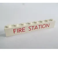 Brick 1 x 8 with 'FIRE STATION' Thin Red Print