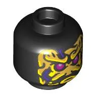 Minifig Head Ink Demon, Yellow, Bright Light Orange, Dark Purple Markings, Magenta Eyes print