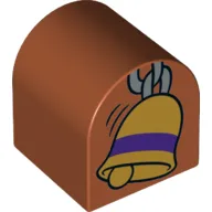 Duplo Brick 2 x 2 x 2 Curved Top with Gold Bell Print