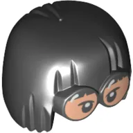 Hair Bowl Cut, and Large Glasses with Light Nougat Lenses and Black Eyes Print