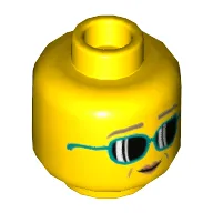 Minifig Head, Azure Sunglasses, Peach Lips, Dark Tan Eyebrows