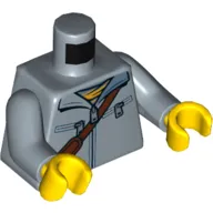 Torso Jacket with Zipper, and Zipper Pockets, and Reddish Brown Shoulder Strap Print, Sand Blue Arms, Yellow Hands