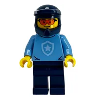 Police Officer, Sweater with Police Badge, Dark Blue Helmet, Orange Glasses