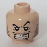Minifig Head Criminal, Arched Eyebrow, White Teeth with Gold Tooth, Fine Stubble and Line under Mouth Print