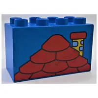 Duplo Brick 2 x 4 x 2 with Red Roof and Yellow Chimney Print