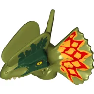 Animal Body Part, Dinosaur, Dilophosaurus Head with Dark Green, Dark Red and Yellow Markings Print