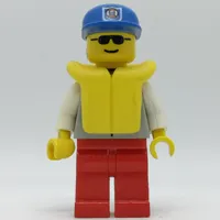 Coast Guard, Light Gray Jacket with Zipper and Badge, Blue Cap with Badge, Yellow Life Vest, Sunglasses