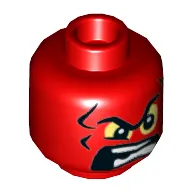 Minifig Head Red Skull, Unibrow, Bright Light Yellow Eyes, Angry Open Mouth with Teeth Print [Hollow Stud]