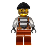 Criminal, Prison Shirt with Suspenders and Belt, Black Hat, Beard