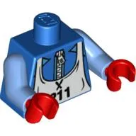 Torso White Zipper and Ski Bib with '211' Print, Medium Blue Arms, Red Hands