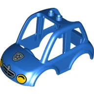 Duplo Car Body High Cab with 2 Top Studs, and Yellow Headlights and Police Badge Print