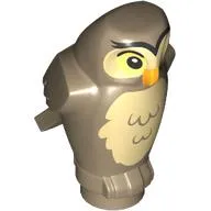 Animal, Bird, Owl Small, Angular Features with Orange Beak, Bright Light Yellow Eyes and Tan Chest Feathers Print