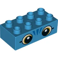 Duplo Brick 2 x 4 with White/Brown Eyes, 3 Blue Lines print
