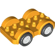 Duplo Car Base 2 x 6 - 4 White Wheels with Black Tires on 4 Fixed Axles
