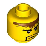 Minifig Head Sir Adric / Knight / Pirate, Moustache Black, Messy Brown Hair, Small Mouth with Lower Lip, 3 Spots under Left Eye Print [Blocked Open Stud]