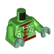 Torso, Ugly Christmas Sweater, Baby Groot, White Music Notes print, Bright Green Arms, Sand Green Hands