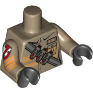 Torso Jumpsuit with 'J.H.' ID Badge and Strap with Ammo Print, Dark Tan Arms with Ghostbusters Logo Print, Black Hands