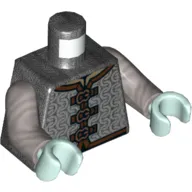 Torso Silver Chain Mail with Dark Brown Hem and Copper Clasps Print, Flat Silver Arms, Light Aqua Hands