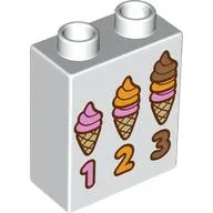 Duplo Brick 1 x 2 x 2 with Bottom Tube with '1 2 3', 3 Sizes Icecreams print