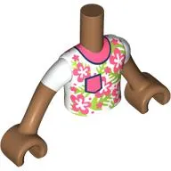 Minidoll Torso Boy with Coral Pocket, Collar, Flowers, Lime Flowers print, Medium Nougat Arms and Hands