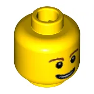 Minifig Head, Brown Eyebrows, Thin Grin with Teeth, Black Eyes with White Pupils Print
