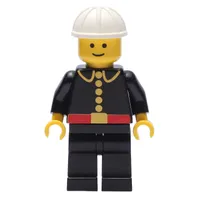 Fireman, Classic, Black Fire Jacket with Red Belt and Buttons, White Hard Hat
