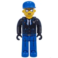 Juniors Minifig, Police - Blue Legs, Black Jacket, Blue Cap, Sunglasses