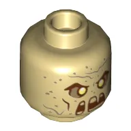 Minifig Head Sandman, Dual Sided, Reddish Brown Eyebrows, Cheek Lines, Mouth, Medium Nougat Spots, Neutral / Angry Print [Hollow Stud]