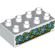 Duplo Brick 2 x 4 with Medium Azure Flowers, Leaves print