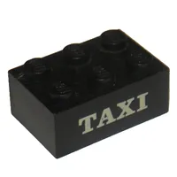 Brick 2 x 3 without Cross Supports with White 'TAXI' Serif Print