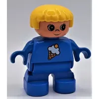 Duplo Figure, Early Child, with Straight Hair Yellow, Blue Legs, Ice Cream Print