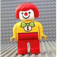 Duplo Figure, Early, Hair Bob Red, Red Legs, Light Green Bow Tie, Clown Face Print