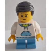 Boy, White and Blue Hoodie, Short Medium Blue Legs, Black Hair