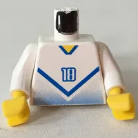 Torso Soccer Shirt with Blue Chevron and '18' Front and Back Print, White Arms, Yellow Hands