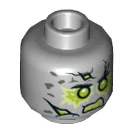 Minifig Head Statue of Evil, Lime Eyes and Cracks with Open Mouth / Gray Eyes and Closed Mouth Print