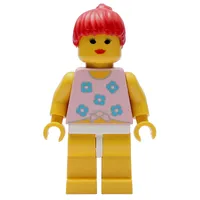 Woman, Tied Pink Tank Top with Flowers, Yellow Legs, Red Hair