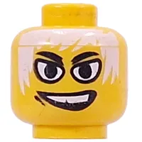 Minifig Head, White Eyes, White Hair, White Teeth and Gap Tooth Grin Print [Blocked Open Stud]