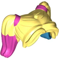 Hair Pigtails High, Long Bangs, Hole on Top, Hair Ties with Dark Pink Bands, Dark Azure Print