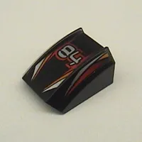 Brick Curved 2 x 2 with Lip, No Studs with '84', Orange/Red/Silver Stripes Print