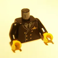Torso Suit Jacket, Double Breasted, Tie, Gold Buttons and Airplane Pilot Logo Pin Print, Black Arms, Yellow Hands