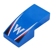 Slope Curved 2 x 1 No Studs with White 'W', White/Red Stripes, Black Triangles print