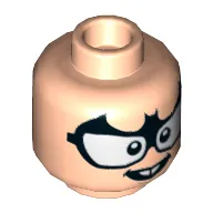 Minifig Head Bat-Mite, with Black Bat Glasses, Open Mouth Smile with Two Teeth Print