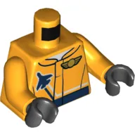 Torso Jacket with Dark Blue Plane and Pilot Wing Badge Print, Bright Light Orange Arms, Black Hands