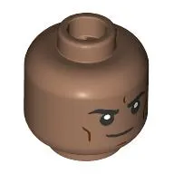 Minifig Head Miles G. Morales (Prowler), Black Eyebrows, Reddish Brown Lines, Stern Smile