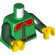Torso, Elf Costume, Red Collar, Dark Green Trim, Black Belt, Gold Belt Buckle print, Dark Green Arms, Yellow Hands