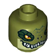 Minifig Head Crocodile, Dark Green Rimmed Eyes, Teeth, Yellowish Green Lower Jaw Print [Hollow Stud]