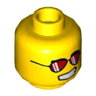 Minifig Head Griffin Turner, Dual Sided, Red Sunglasses / Angry Eyebrows and Scowl Print [Hollow Stud]