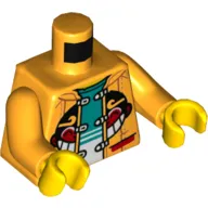 Torso Jacket, with Monkey Face, Open over White and Dark Turquoise Undershirt Print, Bright Light Orange Arms, Yellow Hands
